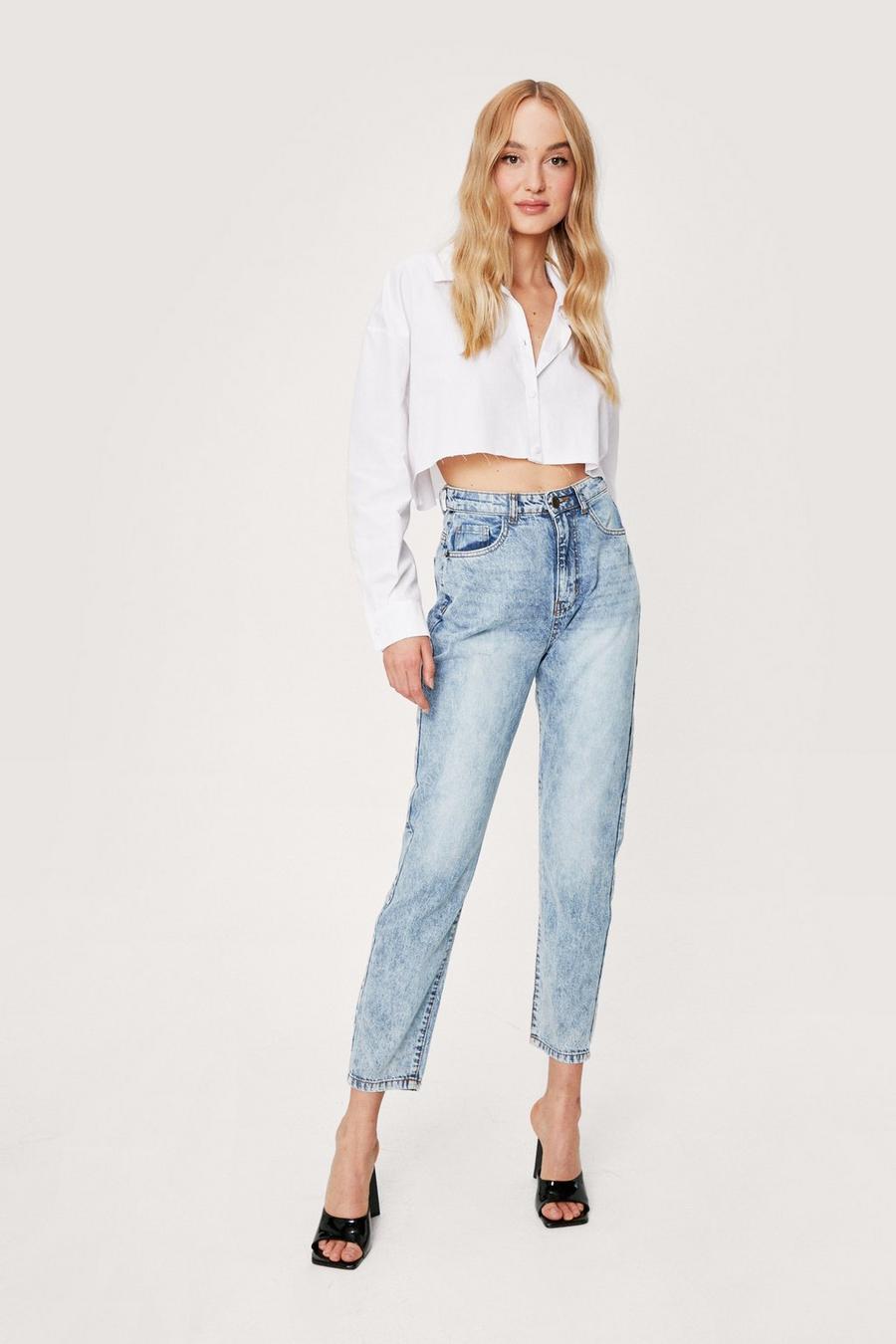 Washed Tapered Mom Jeans
